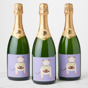 Étiquettes Pour Bouteilles De Vin Mousseux Rat de Siamese avec gâteau d'anniversaire