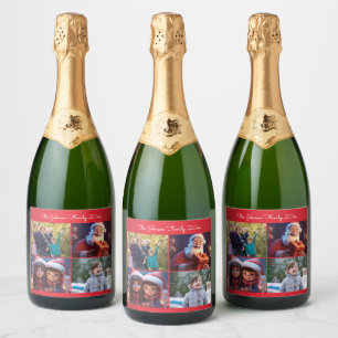 Étiquettes Pour Bouteilles De Vin Mousseux Red Merry Christmas Family Photo