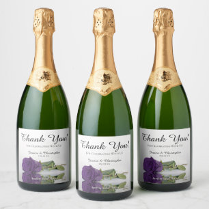 Étiquettes Pour Bouteilles De Vin Mousseux Reflet du Mariage Rose royal pourpre Merci