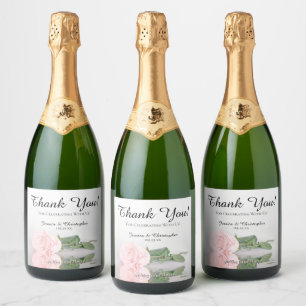 Étiquettes Pour Bouteilles De Vin Mousseux Reflet du Merci Mariage rose simple