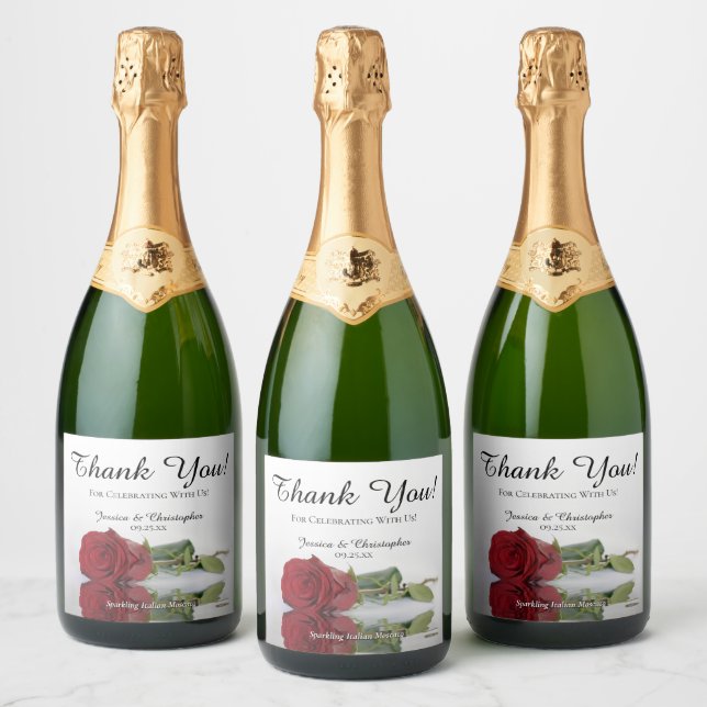 Étiquettes Pour Bouteilles De Vin Mousseux Reflet du seul Merci Mariage de Rose Rouge (Bouteilles)