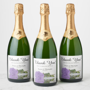 Étiquettes Pour Bouteilles De Vin Mousseux Reflet Lavender Purple Rose Merci Mariage