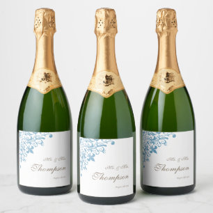 Étiquettes Pour Bouteilles De Vin Mousseux Regency French Blue Fleur de Lis Réception de mari
