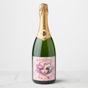 Étiquettes Pour Bouteilles De Vin Mousseux Retro Glamor Girl Animée mignonne Cartoon Beauté