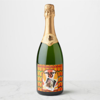 Étiquettes Pour Bouteilles De Vin Mousseux Retro Hippie 60's Photo personnalisée 70e annivers