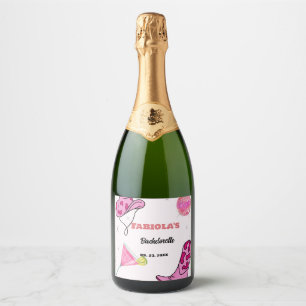 Étiquettes Pour Bouteilles De Vin Mousseux Retro Pink Disco Cowgirl Western Bachelorette