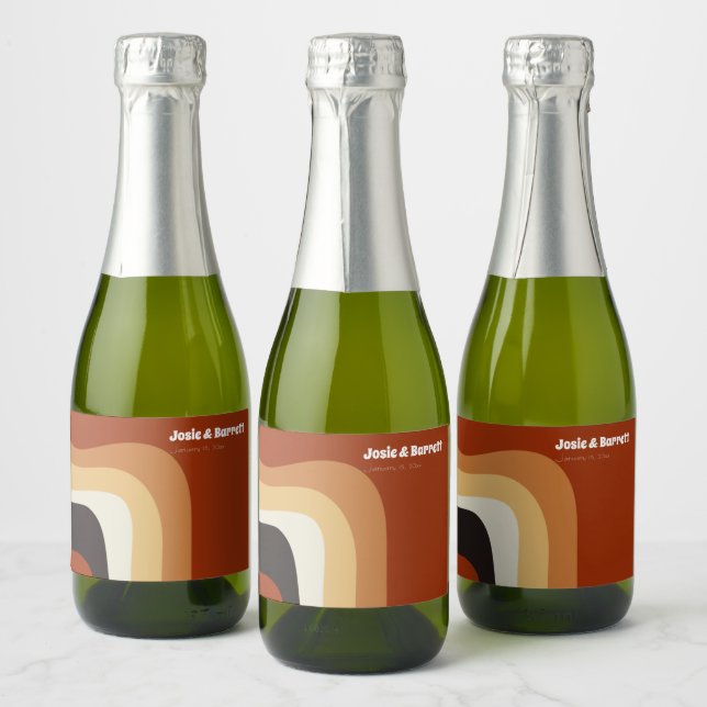 Étiquettes Pour Bouteilles De Vin Mousseux Retro Super les années 70 Wavy Orange personnalisé (Bouteilles)