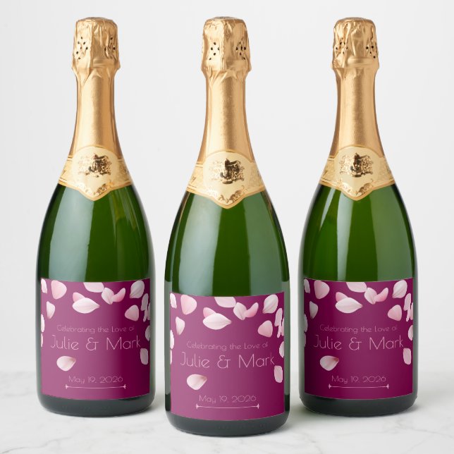 Étiquettes Pour Bouteilles De Vin Mousseux Romantic Pink Petals Custom Champagne Label (Bouteilles)