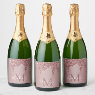 Étiquettes Pour Bouteilles De Vin Mousseux Rose élégant Parties scintillant de goutte d'or Mo