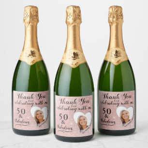 Étiquettes Pour Bouteilles De Vin Mousseux Rose Gold 50 et Fabulous Glam Birthday Merci