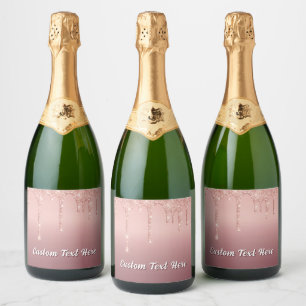 Étiquettes Pour Bouteilles De Vin Mousseux Rose Gold Pailleté Effet Gouttes de Verre Personna