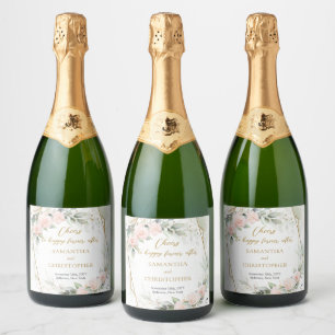 Étiquettes Pour Bouteilles De Vin Mousseux Rose opulent de l'eucalyptus et mariage d'or