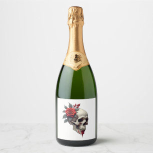 Étiquettes Pour Bouteilles De Vin Mousseux Rose Squelette Crâne Main Fleur Rouge Rose T-Shirt