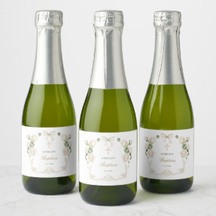 Étiquettes Pour Bouteilles De Vin Mousseux Roses en ivoire délicates Cadre Baptême Mini