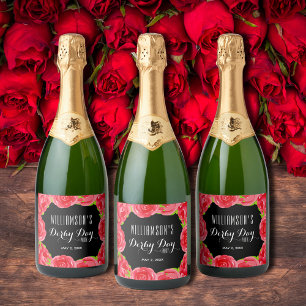 Étiquettes Pour Bouteilles De Vin Mousseux Roses rouges Aquarelle Jour Derby