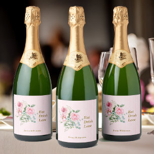 Étiquettes Pour Bouteilles De Vin Mousseux Roses vintages et jolie personnalisation