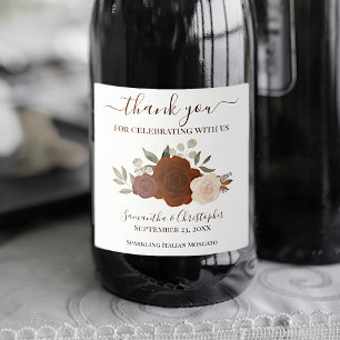 Étiquettes Pour Bouteilles De Vin Mousseux Rust Orange Roses Élégant Boho Mariage Merci