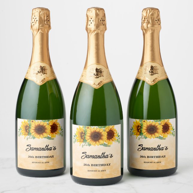 Étiquettes Pour Bouteilles De Vin Mousseux Rustic Sunflower Birthday (Bouteilles)