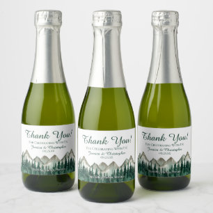 Étiquettes Pour Bouteilles De Vin Mousseux Rustique Mountain & Pine Mariage Merci Mini
