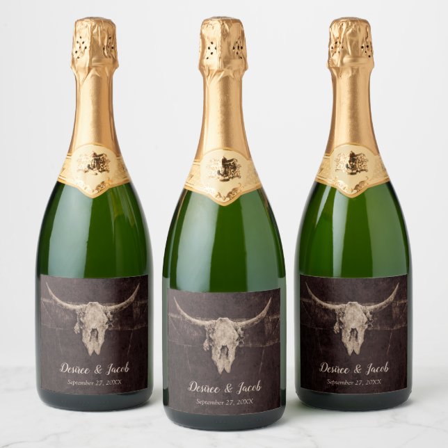 Étiquettes Pour Bouteilles De Vin Mousseux Rustique Taureau Mariage Pays Texture occidentale (Bouteilles)