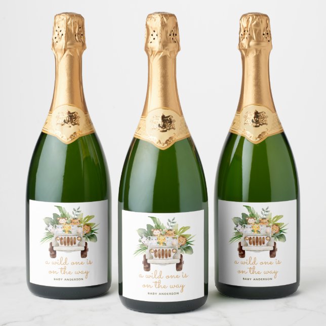 Étiquettes Pour Bouteilles De Vin Mousseux Safari Animaux - Un Baby shower sauvage (Bouteilles)