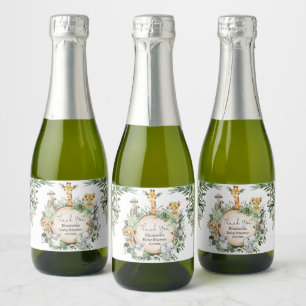 Étiquettes Pour Bouteilles De Vin Mousseux Safari sauvage rustique Bébé Animaux Jungle Vert