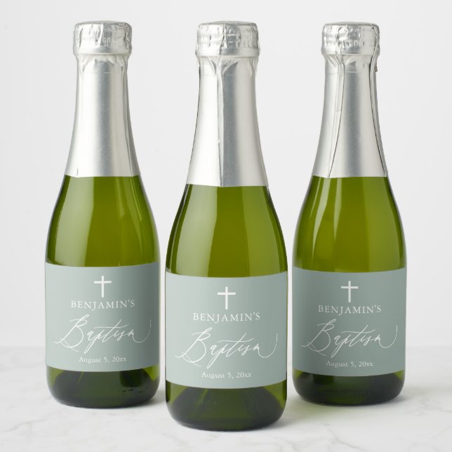 Étiquettes Pour Bouteilles De Vin Mousseux Sage Green Boy Baptême Mini Sparkling Vin Bouteill (Bouteilles)