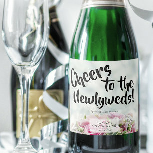 Étiquettes Pour Bouteilles De Vin Mousseux Salutations aux nouveaux mariés Roses roses rose M