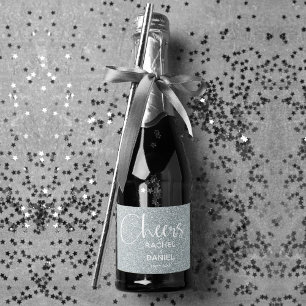 Étiquettes Pour Bouteilles De Vin Mousseux Salutations Faux SILVER PARTIES SCINTILLANT Mariag