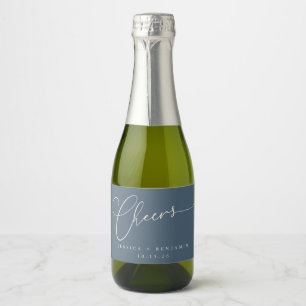 Étiquettes Pour Bouteilles De Vin Mousseux Salutations Minimal Bleu foncé Script personnalisé