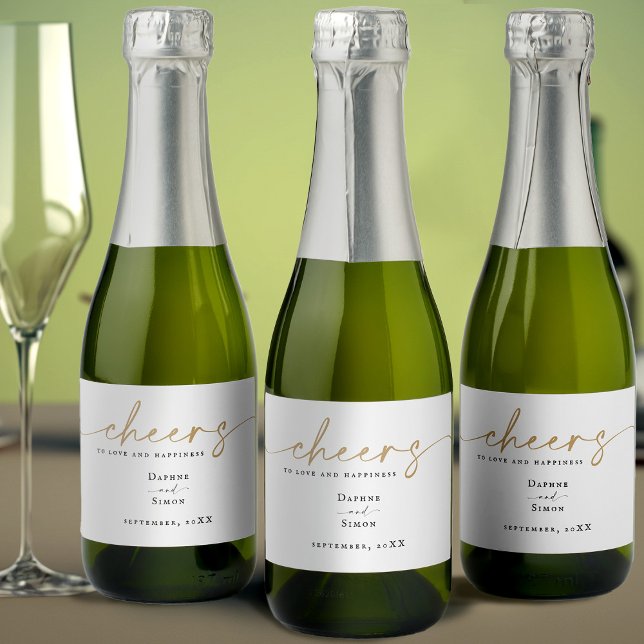 Étiquettes Pour Bouteilles De Vin Mousseux Script minimaliste en or ELLE Mini Vin mousseux La (Créateur téléchargé)
