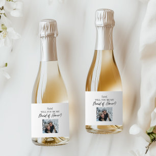 Étiquettes Pour Bouteilles De Vin Mousseux Seras-Tu Ma Demoine d'Honneur Proposition Photo Pe