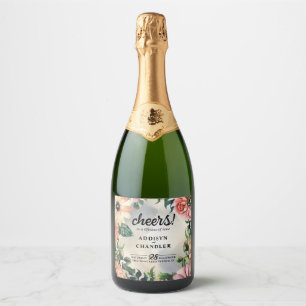 Étiquettes Pour Bouteilles De Vin Mousseux Serene Garden Wreath : Pastel Floral Elegance
