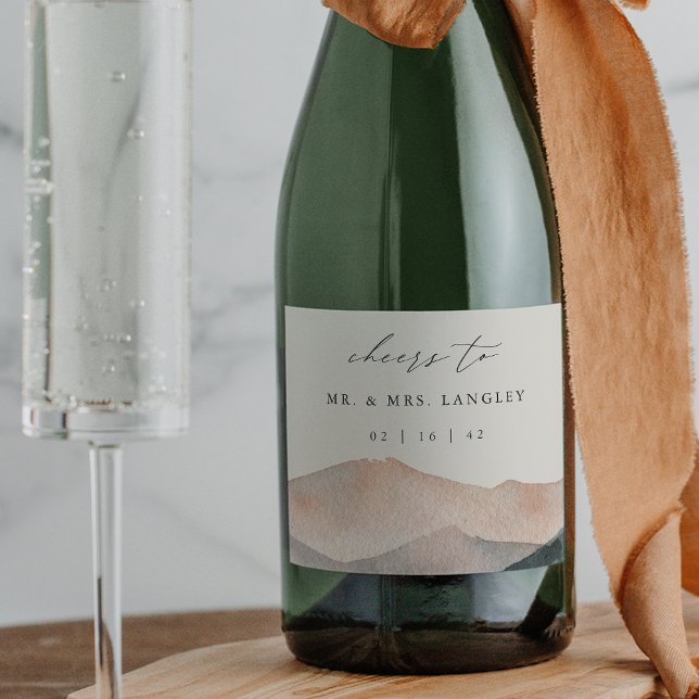 Étiquettes Pour Bouteilles De Vin Mousseux Sierra Dusk | Mariage Sunset de Desert Mountain (Créateur téléchargé)
