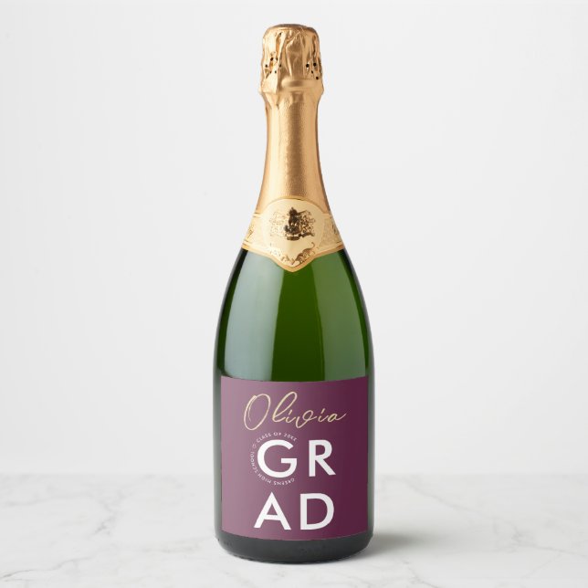 Étiquettes Pour Bouteilles De Vin Mousseux Simple Moderne Design élégant Burgundy Graduation  (Devant)