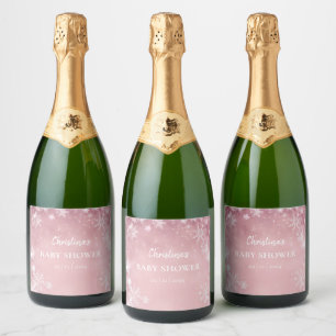 Étiquettes Pour Bouteilles De Vin Mousseux Snowflake Winter Wonderland Baby shower rose