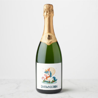 Étiquettes Pour Bouteilles De Vin Mousseux Snownicorn Licorne Mignonne Bonhomme de Neige Noël