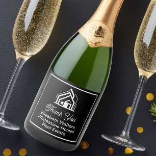 Étiquettes Pour Bouteilles De Vin Mousseux Société immobilière noire Fête de l'agent immobili