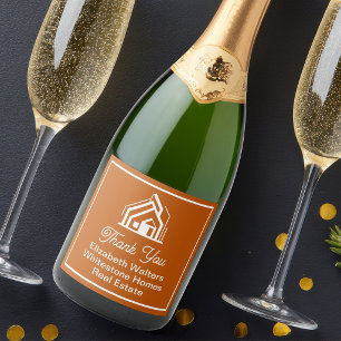 Étiquettes Pour Bouteilles De Vin Mousseux Société immobilière Orange Brûlé Realtor personnal