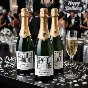 Étiquettes Pour Bouteilles De Vin Mousseux Soixante-dix ans et Fabuleux Nom Date Fête des 70