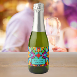Étiquettes Pour Bouteilles De Vin Mousseux Stained Glass in Cheerful Colors with your message