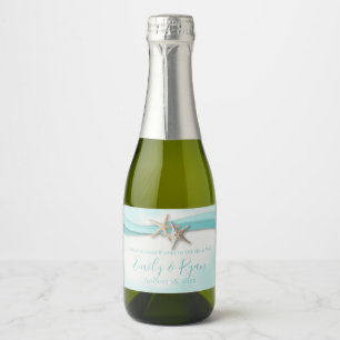 Étiquettes Pour Bouteilles De Vin Mousseux Starfish et Ribbon Turquoise Beach