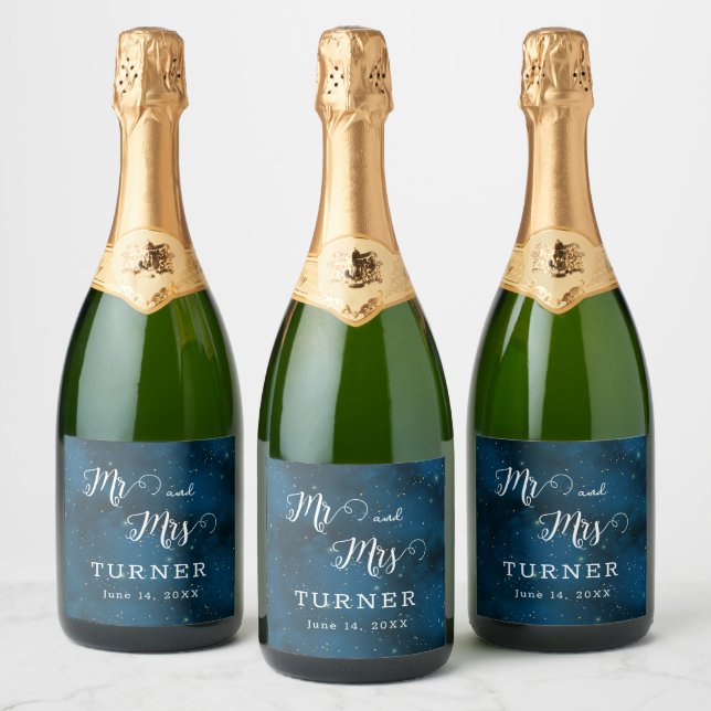 Étiquettes Pour Bouteilles De Vin Mousseux Starry Night M. et Mme Mariage (Bouteilles)