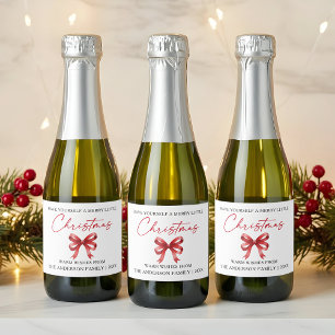 Étiquettes Pour Bouteilles De Vin Mousseux Stylo à encre de calligraphie Noël Rouge Ruban
