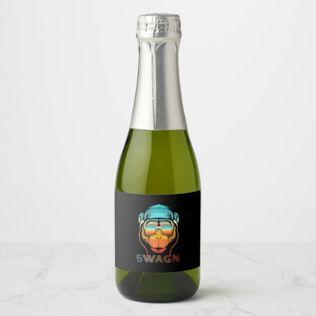 Étiquettes Pour Bouteilles De Vin Mousseux Swagn Retro Monkey (Devant)