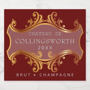 Étiquettes Pour Bouteilles De Vin Mousseux Taille totale de l'or personnalisée