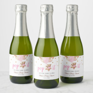 Étiquettes Pour Bouteilles De Vin Mousseux Teddy Bear Pop It When She Pops Baby shower Cadeau