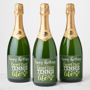 Étiquettes Pour Bouteilles De Vin Mousseux Tennis balls Living tennis Joyeux anniversaire