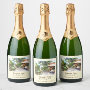 Étiquettes Pour Bouteilles De Vin Mousseux Terrasse du Manor House Aquarelle