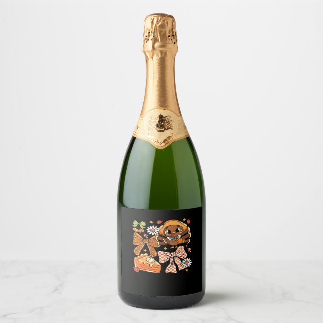 Étiquettes Pour Bouteilles De Vin Mousseux Thanksgiving Turquie Coquette T-shirt classique (Devant)